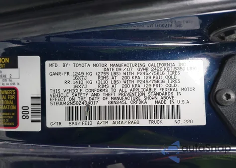 2008 Toyota Tacoma Base V6 z USA, uszkodzony, nr VIN 5TEUU42N58Z494017